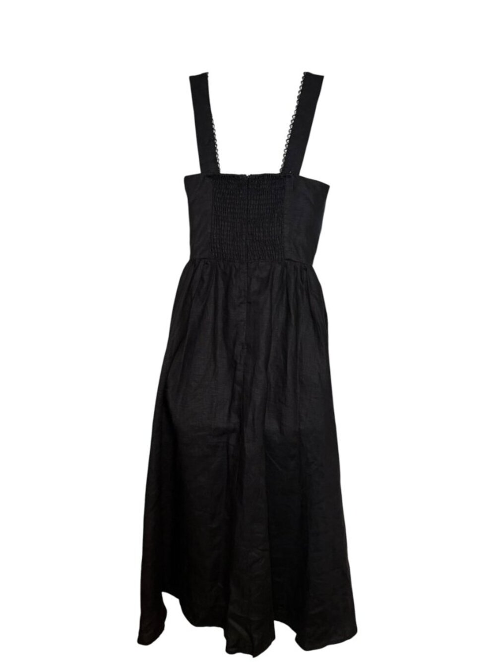 O.P.T Marina Black Linen Midi Dress Smocked Back Size 4 NWT - Picture 4 of 6